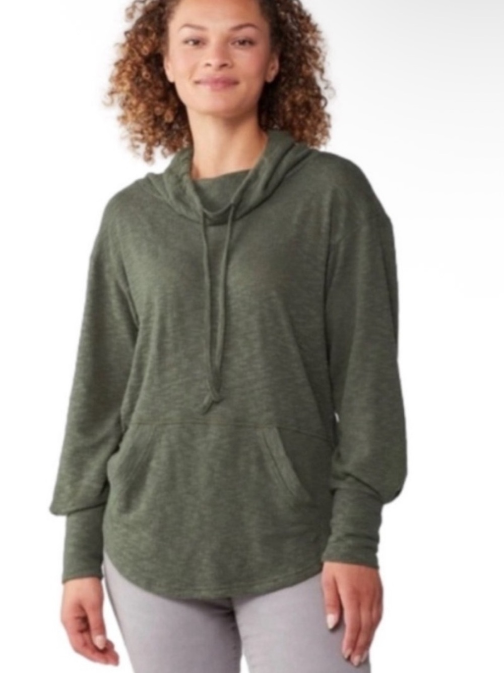 Prana Olive Green Hooded Pullover Sweatshirt, Small